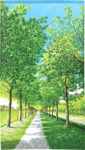  のれん 受注生産 目隠し 「新緑並木道」85x150cm 日本製 風景 景色 / 家具・インテリア ファブリック・敷物