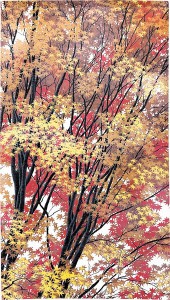  のれん 受注生産 目隠し 「山紅葉」85x150cm 日本製 風景 景色 / 家具・インテリア ファブリック・敷物