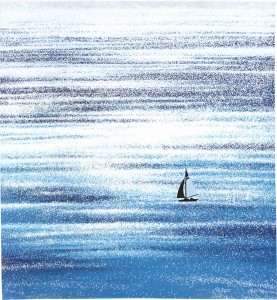  のれん 受注生産 目隠し 「海にヨット」85x90cm 日本製 風景 景色 / 家具・インテリア ファブリック・敷物