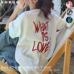 バック立体刺しゅうBIGTシャツ / ファッション レディースアパレル トップス Tシャツ・カットソー