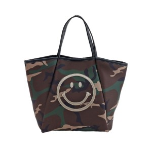  人気商品 COOCO SMILEYダイバー素材トートバッグにこちゃん スマイル / ファッション バッグ・財布
