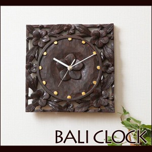 ウッドレリーフ 木製 掛け時計 フランジパニ スクエア型 アジアンカービング アジアンリゾート / 家具・インテリア 掛置時計 掛時計