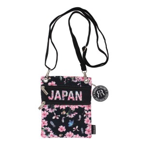 和風 ショルダーバッグ ネックウォレット サクラ 桜 花 蝶 和柄 JAPAN ブラック 16×20.5cm / ファッション バッグ・財布 三つ折り財布