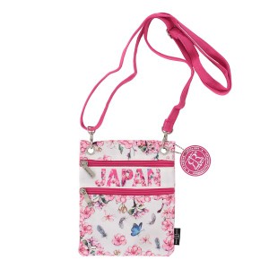 和風 ショルダーバッグ ネックウォレット サクラ 桜 花 蝶 和柄 JAPAN ホワイト 16×20.5cm / ファッション バッグ・財布 三つ折り財布