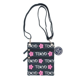 和風 ショルダーバッグ ネックウォレット サクラキラキラ 桜 花 和柄 TOKYO 紺色 ネイビー 16×20.5cm / ファッション バッグ・財布 三つ