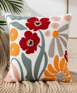  aimoha home 立体的刺繍の上品なクッションカバー 花 北欧 ナチュラル 45×45 / 家具・インテリア ファブリック・敷物