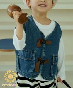  aimoha KIDS デニムベスト 前開き キッズ 春 秋 女の子 男の子 ベスト 子供 レトロ / ファッション ベビー・キッズ トップス ベスト・ジ