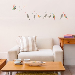 ウォールステッカー 壁紙 シール はがせる デコレーション A4・フチなし・シール 「電線に集まる鳥たち」おしゃれ/インテリア/鳥 / 家具