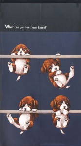  のれん 受注生産 目隠し 「ぶら下がり子犬」 日本製 洋風 犬 / 家具・インテリア ファブリック・敷物