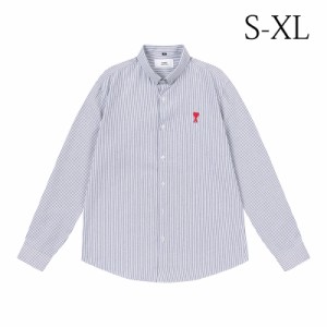 AMI PARIS トップス シャツ SHIRT 長袖 メンズ レディース 男女兼用 ハート 刺繍 ロゴ ストライプ ユニセックス 春夏 [並行輸入品]