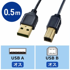 極細USBケーブル USB2.0 A-Bタイプ ブラック 2.5m[KU20-SL25BKK]