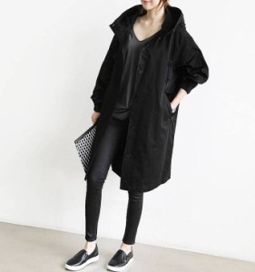 韓国 ファッション レディース ロングコート ミリタリージャケット アウター フード付き オーバーサイズ 大きいサイズ ゆったり 長袖 無