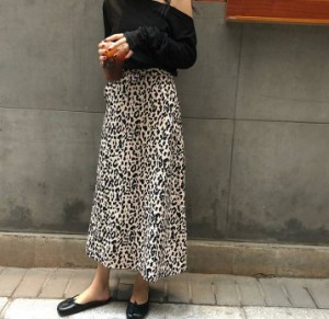 レオパード スカート ロング ハイウエスト フレア カジュアル 大人可愛い 韓国 オルチャン ファッション