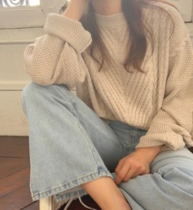 韓国 ファッション レディース ニット セーター トップス ケーブル編み ビッグシルエット 長袖 ゆったり 大人可愛い カジュアル 秋冬