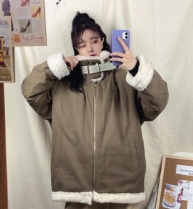 韓国 ファッション レディース ミリタリージャケット ジャンパー アウター 裏ファー ビッグシルエット ゆったり カジュアル 防寒 秋冬