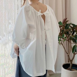 3色 バックリボン ブラウス 体型カバー ホワイト ネイビー グリーン レディース ファッション 韓国 オルチャン