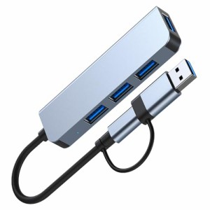 Zacoora ハブマルチポートアダプター USB 4-IN-1 スリムハブ USB3.0ポート 5Gbps超高速データ転送用やUSB-AやType-cなどと互換性あり (20