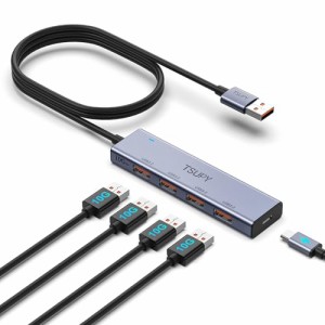 10Gbps USB3.2ハブ5ポート,TSUPY USB 3.2 Gen 2 ハブ 120cm延長ケーブル アルミ製 USB-A 3.2*4 ポート拡張 usb増設 セルフパワーとバスパ