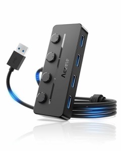 Aceele USB ハブ 5 USB ポート USB 3.0 ウルトラスリム ハブ - 給電用ポート 独立スイッチ付き 上差込タイプ 表示灯  延長ケーブル 5Gbps