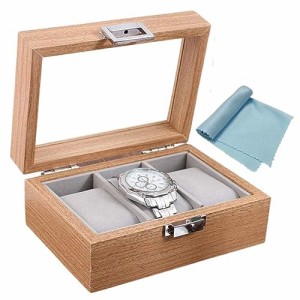 時計ケース 3本 木製 腕時計 コレクションケース ボックス ショーケース 高級 時計 ガラス 窓 インテリア 指輪 アクセサリー 小物入れ (
