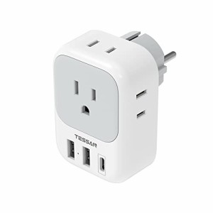 TESSAN 変換プラグ SEタイプ コンセント変換器 4個AC差込口 1USB-Cポート 2USB-Aポート付き 韓国変換プラグ ドイツ、フランス、オランダ