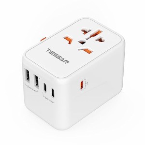 変換プラグ 海外旅行 全世界対応 コンセント 65W PD急速充電 TESSAN 3つUSB-Cと2つUSB-Aポート付き C/O/BF/Aタイプ付き 海外 変換器 マル