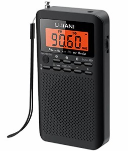 LIJIANI 小型携帯ラジオFM/AM/SW,AA電池2本使用,夜間でも使えるバックライト付きボタン,デジタル時計、目覚まし時計、スリープタイマー機