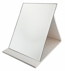 富士スカイ 鏡 卓上 手鏡 折りたたみ カバー材質に自信アリ！ Mサイズ(21.2 × 15.3cm) ホワイト