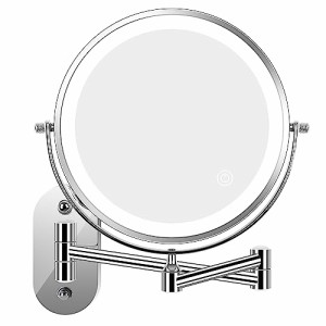 INCLAKE 化粧鏡 壁付けミラー 両面化粧鏡 8インチ 7倍拡大鏡 360度回転 伸縮可能 95%自然光再現 ledライト付き ３つ明るさモード メモリ