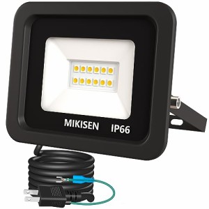 MIKISEN led 投光器 作業灯 看板灯 10w 電球色 1200LM 3000K 100w相当 1.8コード IP66防水 アース端子付2Pプラグ 120°広角 100V対応 ワ