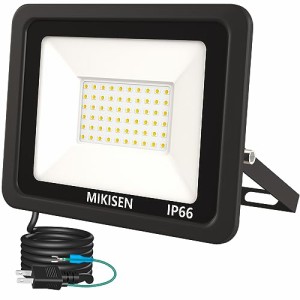 MIKISEN led 投光器 作業灯 看板灯 50w 電球色 6000LM 3000K 600w相当 1.8コード IP66防水 アース端子付2Pプラグ 120°広角 100V対応 ワ