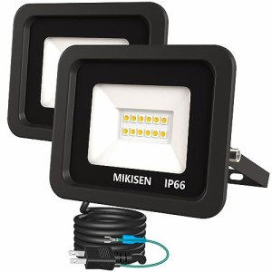 MIKISEN led 投光器 作業灯 看板灯 10w 電球色 1200LM 3000K 100w相当 1.8コード IP66防水 アース端子付2Pプラグ 120°広角 100V対応 ワ