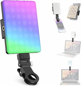 Powerextra 撮影用ライトLED RGB 女優ライト 超薄コンパクト 高輝度2500K-9000K スマホクリップ ビデオライト60球 自撮りライト