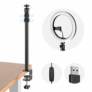 SmallRig 卓上一脚 LEDリングライト付き USBライト 3色モード付き 360度自由回転 影照明用ライト 卓上ライト Web会議/撮影照明/美肌化粧/