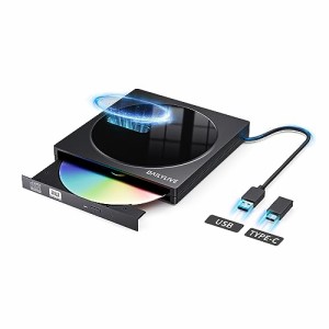 DAILYLIVE 読み出し&書き込み 外付けDVD・CDドライブ DVDレコ CD・DVD-Rプレイヤー USB3.0&Type-C両用 ケーブル内蔵 ブラック ミラー質感