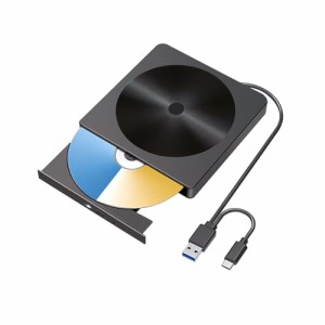 cd dvdドライブ 外付け cdレコ 光学ドライブ USB3.0&Type-cポート両用内蔵ケーブル 8XDVD & 24XCD超高速データ入出力 Windows 11/10/8/7