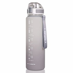 QuiExact ボトル 水筒 耐冷耐熱 大容量 1.1L タイムマーカー付き 超軽量 漏れ防止 携帯便利 BPAフリー アウトドア スポーツ ウォーターボ