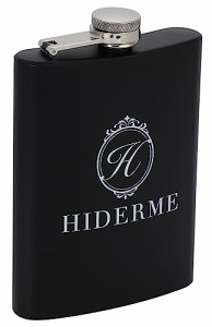 HIDERME スキットル 酒入れ アルコール 携帯 ボトル 持ち運び whisky flask (ブラック ロゴ正面, 8oz)