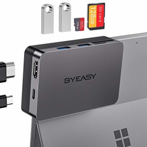 BYEASY Surface Pro 7ドッキングステーション、4K HDMI、60W USB-C PD充電、SD/TFカードリーダー、2 USB3.0を備えたMicrosoftSurface Pro