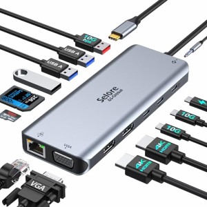 USB C ドッキングステーション type-c usb ハブ【14-in-1 3画面モード 2 HDMI＋VGA 】トリプルディスプレイ対応 10Gbps データ転送 usbハ