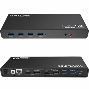WAVLINK USB 3.0/USB CウルトラHD / 5Kユニバーサルドッキングステーション、2xディスプレイポート、2xHDMI、ギガビットイーサネット、6 