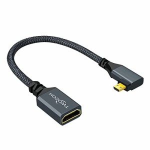 Twozoh 右向きMicro HDMI - HDMIアダプターケーブル ナイロン編組 90度 Micro HDMI オス-HDMI メスコード (タイプDからタイプA)対応 4K/3