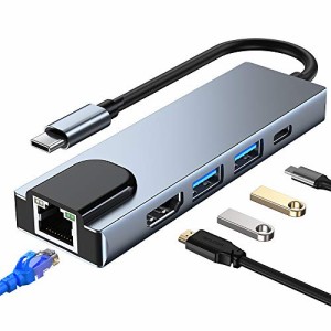 Ningchongfine USB ハブ LAN HDMI タイプ C ハブ アダプター [HDMI+すべてが USB 3.0+1Gbps RJ45+PD] 4K/30HZ 解像度 HDMI HD インターフ