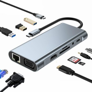 Leehitech USB C ハブ 11-in-1 USB Type C Macbook ハブ【1Gbps RJ45+1080P VGA+4K HDMI +USB3.0+USB2.0*3+PD100W充電+TF&SDカードスロッ