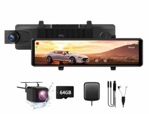 ドライブレコーダー ミラー型 4K 前後170°超広角カメラ 12インチ HD IPS ディスプレイ 大画面タッチパネル ドラレコ 64GB SDカード ドラ