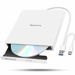 【2024革新型・高速USB3.0対応】 CD DVDドライブ 外付け 静音 DVDプレーヤー 外付けDVDドライブ USB3.0＆Type-C両接続 読取/書込可 CDプ