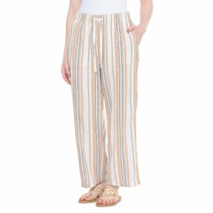 (取寄) ラッキーブランド ストライプド プル-オン ワイド-レッグ パンツ - リネン Lucky Brand Striped Pull-On Wide-Leg Pants - Linen 