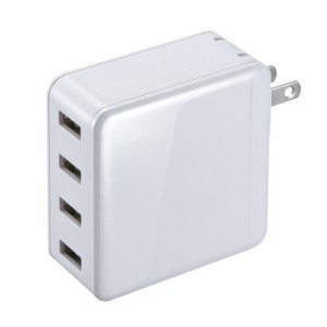 USB-ACアダプター 4ポート 合計6A出力 折り畳み 電源プラグ ホワイト スマートフォン タブレット 充電器 [ACA-IP54W]