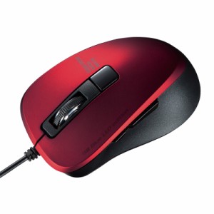 静音マウス 有線 USB接続 全ボタン静音タイプ 高感度 ブルーLEDセンサー 5ボタン レッド [MA-BL156R]