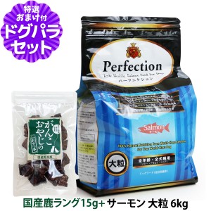 【店内全品送料無料】パーフェクション ドッグフード サーモン 大粒 6kg＋国産鹿ラング15g【ドッグパラダイス限定セット】